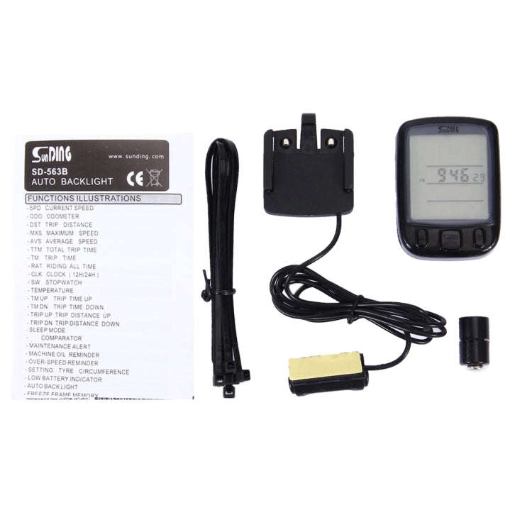 SunDing SD-563B Multifunction Wired LCD Screen Waterproof Bicycle Computer Odometer Speedometer w...