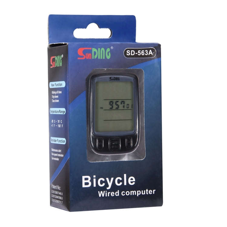 SunDing SD-563B Multifunction Wired LCD Screen Waterproof Bicycle Computer Odometer Speedometer w...