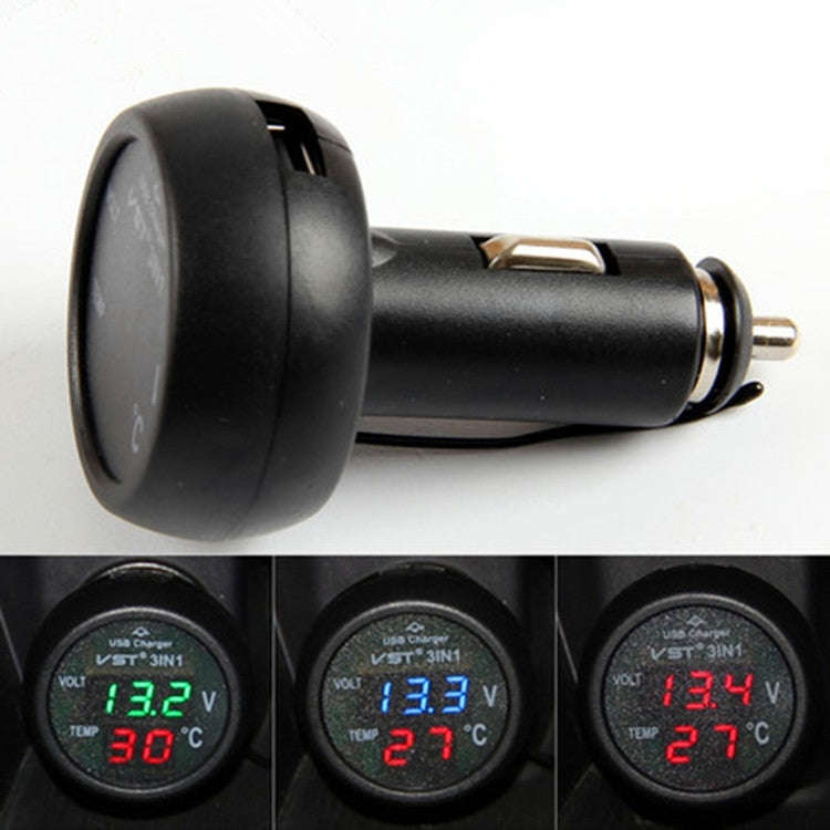 3 in 1 Universal Car Digital Voltage Meter Temperature Meter USB Charger, DC12-24V(Random Color D...