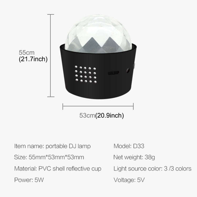 D33 5W USB Charging RGB Car Decoration Portable DJ Light Sound Activated Rotating Strobe Effect A...