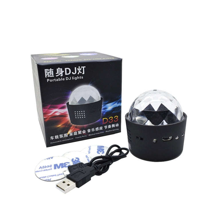 D33 5W USB Charging RGB Car Decoration Portable DJ Light Sound Activated Rotating Strobe Effect A...
