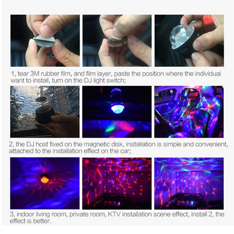 D33 5W USB Charging RGB Car Decoration Portable DJ Light Sound Activated Rotating Strobe Effect A...