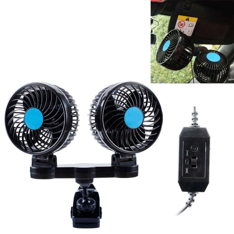 HUXIN HX-T605 7W 360 Degree Adjustable Rotation Clip Two Head Low Noise Mini Electric Car Fan wit...