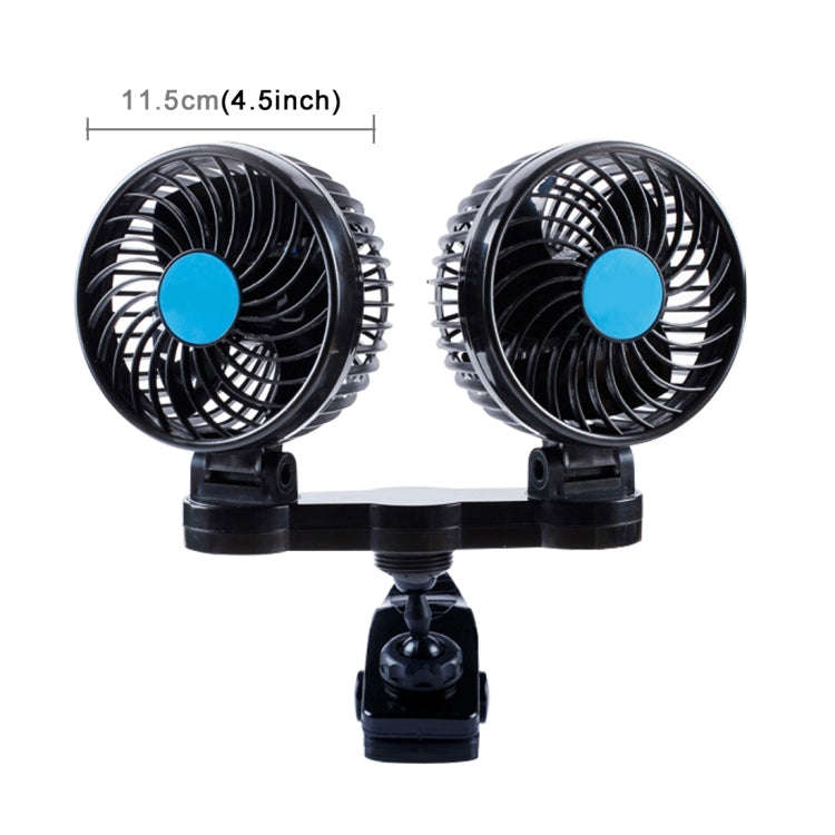 HUXIN HX-T605 7W 360 Degree Adjustable Rotation Clip Two Head Low Noise Mini Electric Car Fan wit...