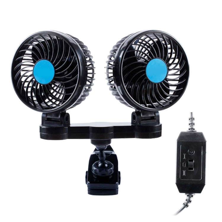 HUXIN HX-T605 7W 360 Degree Adjustable Rotation Clip Two Head Low Noise Mini Electric Car Fan wit...