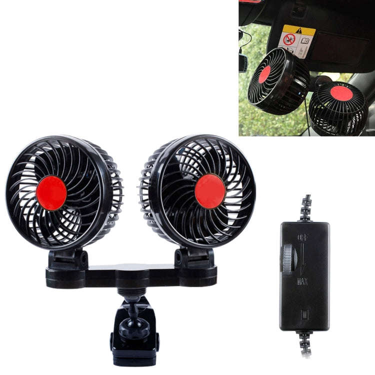 HUXIN HX-T606E 12W 360 Degree Adjustable Rotation Clip Two Head Low Noise Mini Electric Car Fan w...