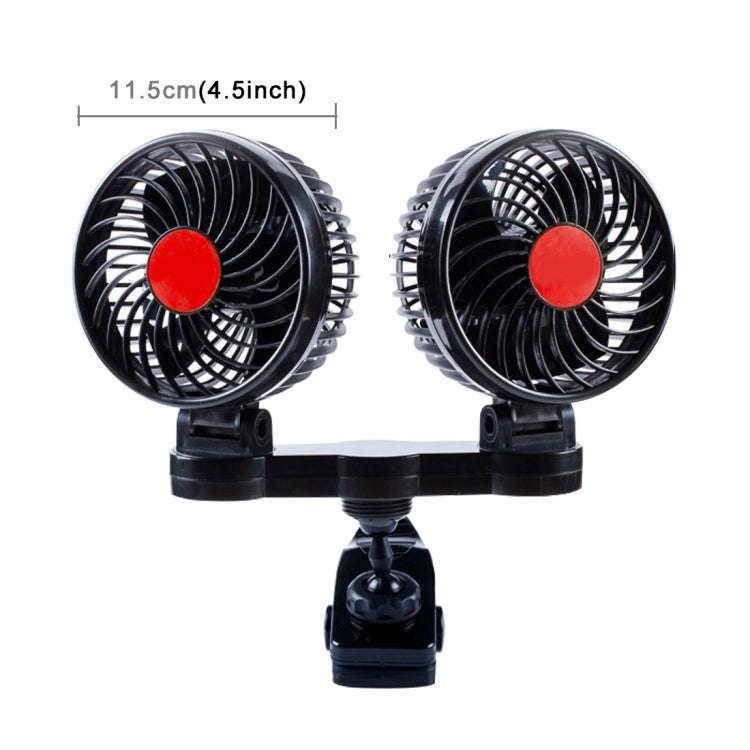HUXIN HX-T606E 12W 360 Degree Adjustable Rotation Clip Two Head Low Noise Mini Electric Car Fan w...