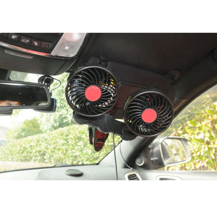 HUXIN HX-T606E 12W 360 Degree Adjustable Rotation Clip Two Head Low Noise Mini Electric Car Fan w...