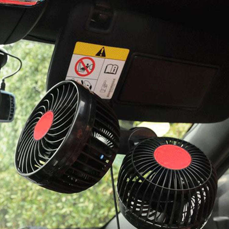 HUXIN HX-T606E 12W 360 Degree Adjustable Rotation Clip Two Head Low Noise Mini Electric Car Fan w...