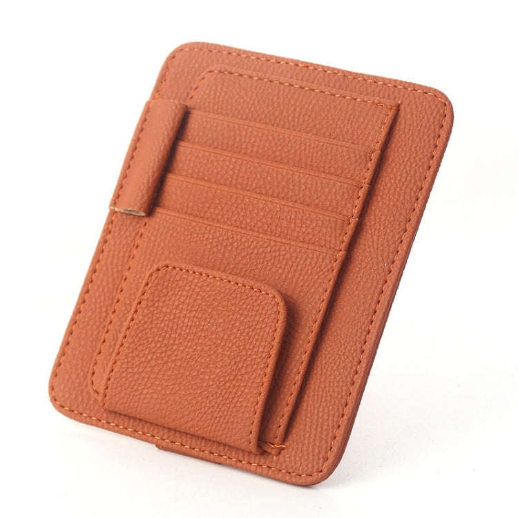 Multi-functional Auto Car Sun Visor Sunglass Holder Card Bill Ticket Storage Holder Pouch Bag(Brown)
