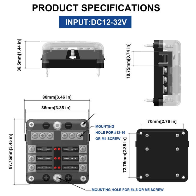Independent Positive and Negative 1 in 6 Out 6 Way Circuit Blade Fuse Box Fuse Holder Kits with L...