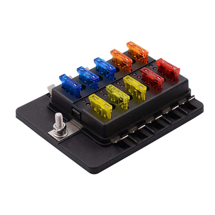 1 in 10 Out Fuse Box PC Terminal Block Fuse Holder Kits with LED Warning Indicator for Auto Car T...