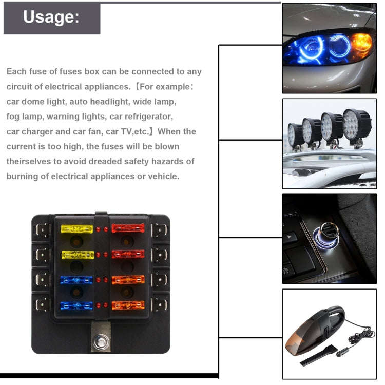1 in 8 Out Fuse Box PC Terminal Block Fuse Holder Kits with LED Warning Indicator for Auto Car Tr...