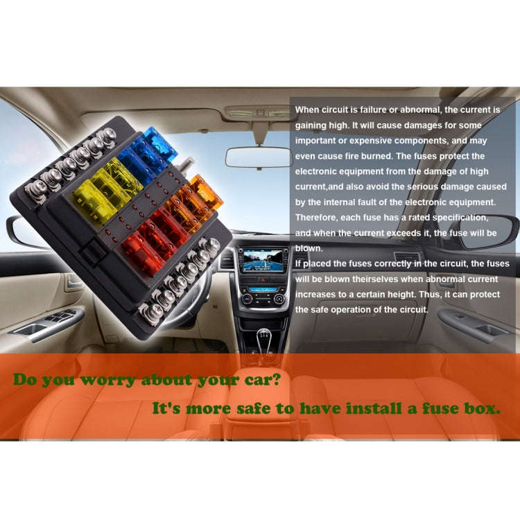 1 in 12 Out Fuse Box Screw Terminal Section Fuse Holder Kits with LED Warning Indicator for Auto ...