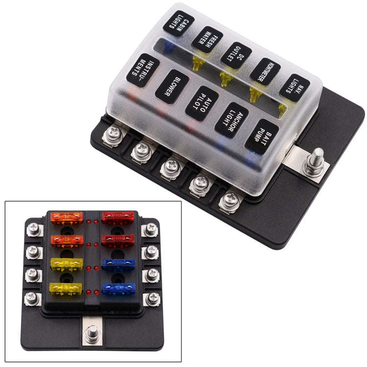 1 in 10 Out Fuse Box Screw Terminal Section Fuse Holder Kits with LED Warning Indicator for Auto ...