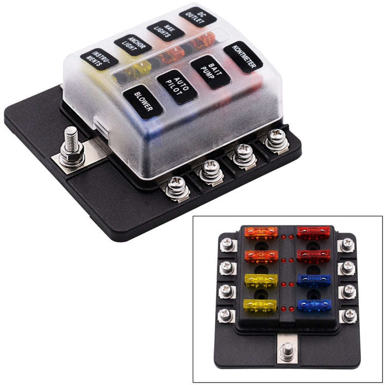 1 in 8 Out Fuse Box Screw Terminal Section Fuse Holder Kits with LED Warning Indicator for Auto C...
