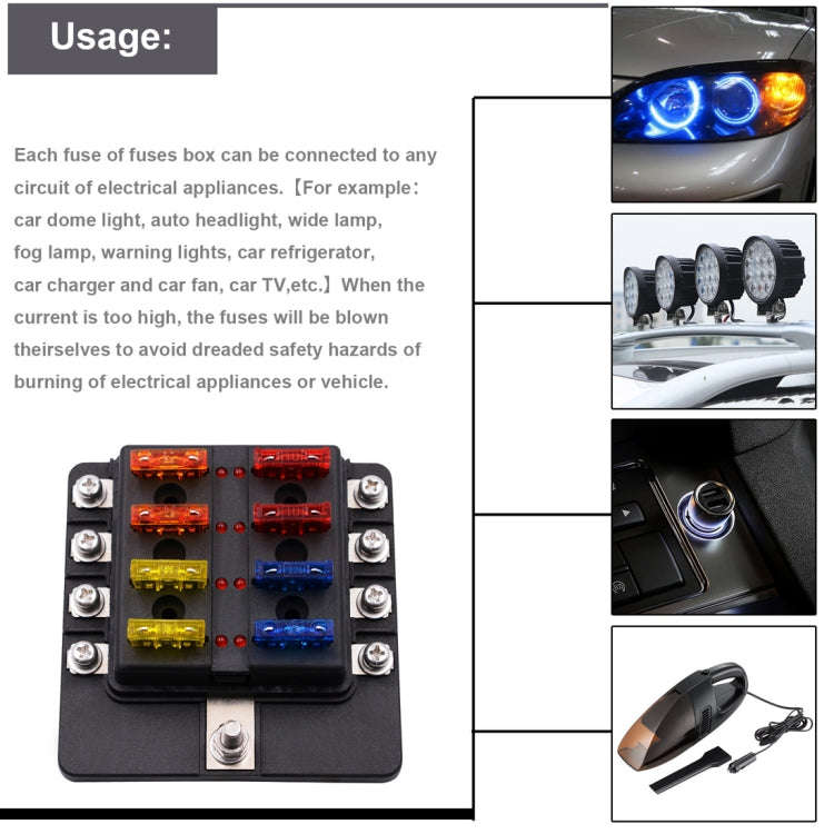 1 in 8 Out Fuse Box Screw Terminal Section Fuse Holder Kits with LED Warning Indicator for Auto C...