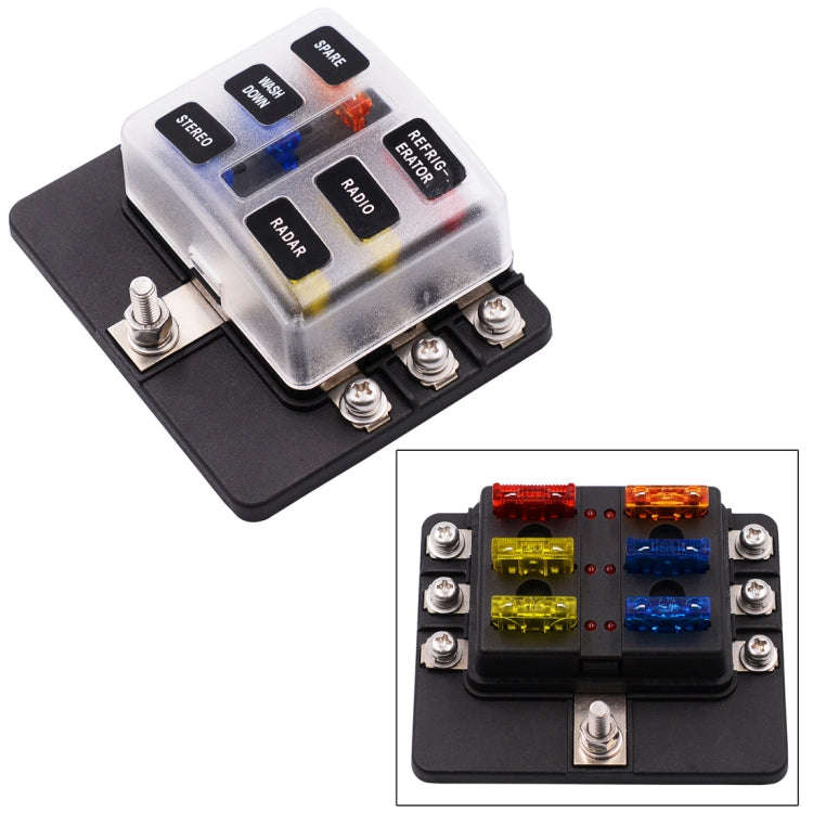 1 in 6 Out 6 Way Circuit Fuse Box Screw Terminal Section Fuse Holder Kits with LED Warning Indica...