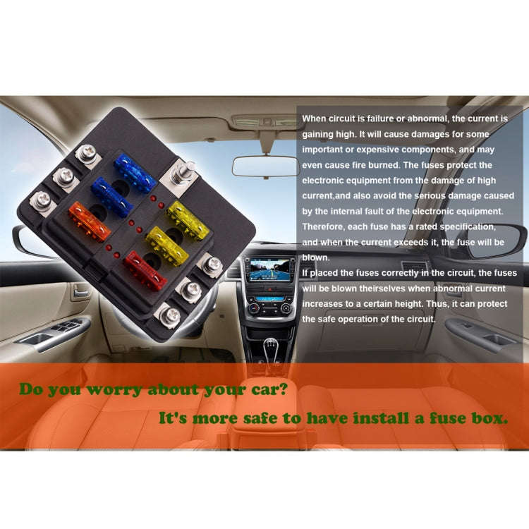 1 in 6 Out 6 Way Circuit Fuse Box Screw Terminal Section Fuse Holder Kits with LED Warning Indica...