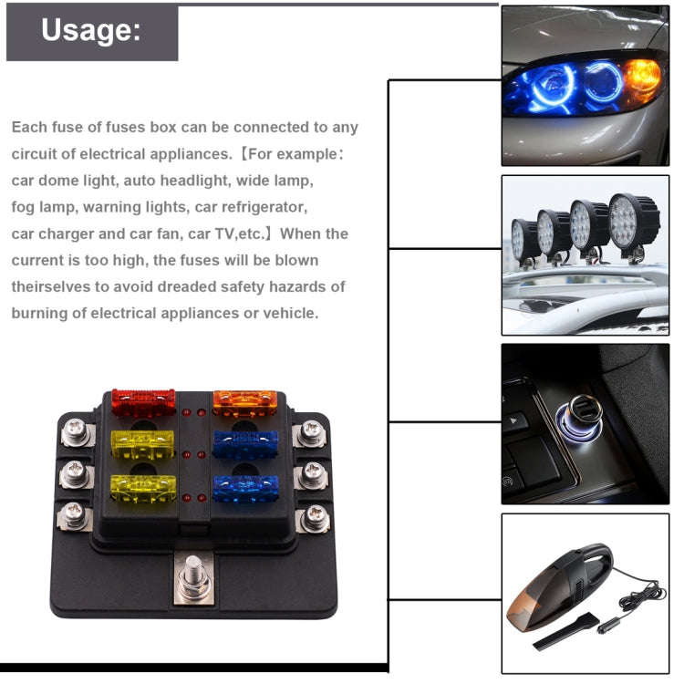 1 in 6 Out 6 Way Circuit Fuse Box Screw Terminal Section Fuse Holder Kits with LED Warning Indica...