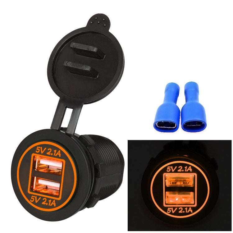 Universal Car Charger 2 Port Power Socket Power Dual USB Charger 5V 4.2A IP66 with Aperture(Orang...