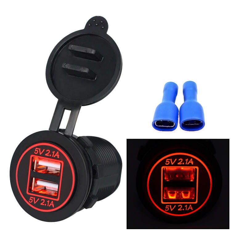 Universal Car Charger 2 Port Power Socket Power Dual USB Charger 5V 4.2A IP66 with Aperture(Red L...