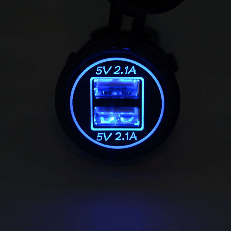 Universal Car Charger 2 Port Power Socket Power Dual USB Charger 5V 4.2A IP66 with Aperture(Blue ...