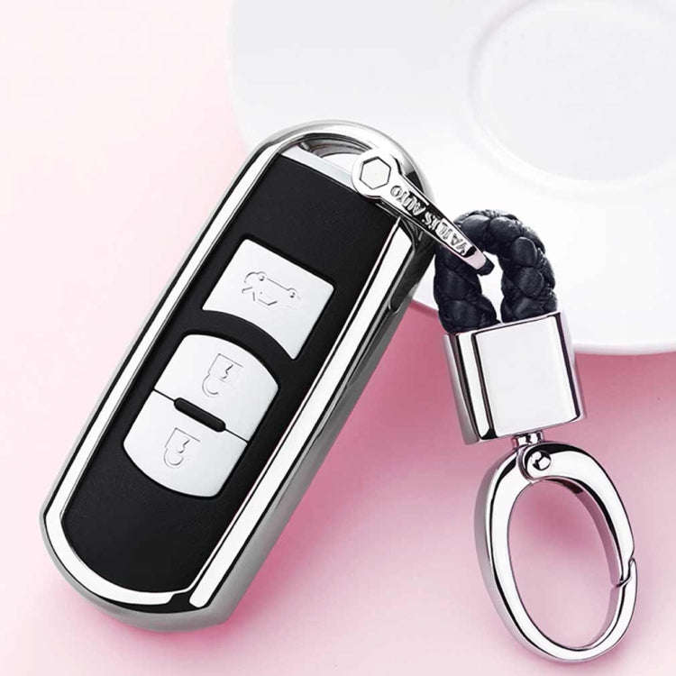 Electroplating TPU Single-shell Car Key Case with Key Ring for Mazda 3 AXELA / CX-8 / CX-5 / CX-4...