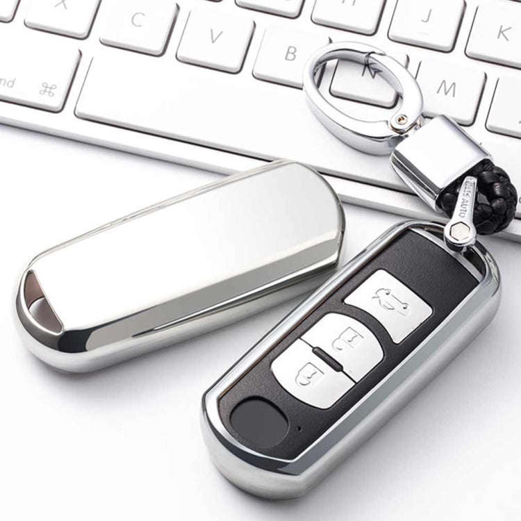 Electroplating TPU Single-shell Car Key Case with Key Ring for Mazda 3 AXELA / CX-8 / CX-5 / CX-4...