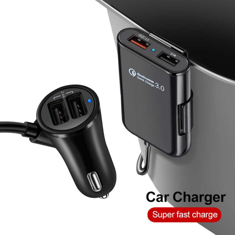 HMQ-C801 1.8m 8A Max 4 Ports USB Car Charger with Extending USB HUB for Front & Back Seat Chargin...