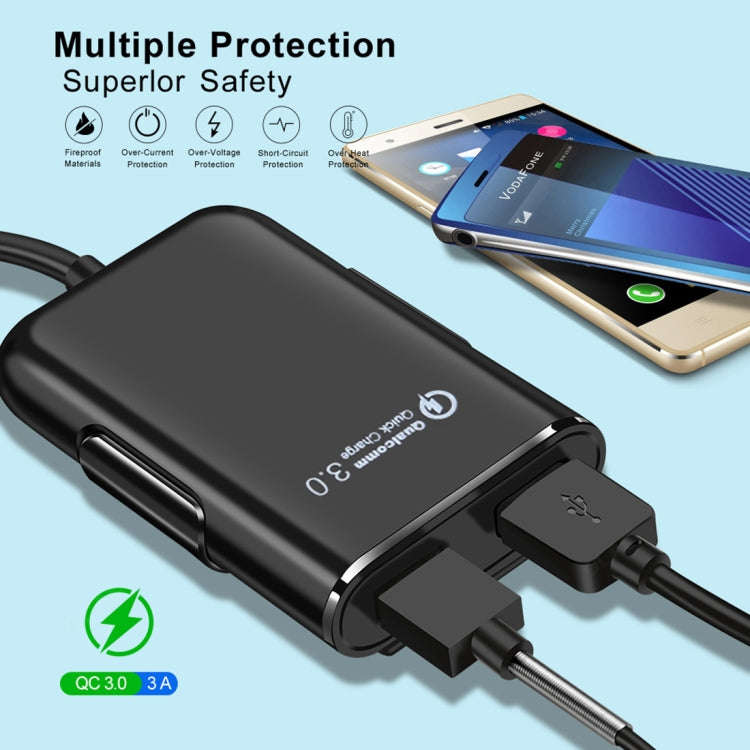 HMQ-C801 1.8m 8A Max 4 Ports USB Car Charger with Extending USB HUB for Front & Back Seat Chargin...