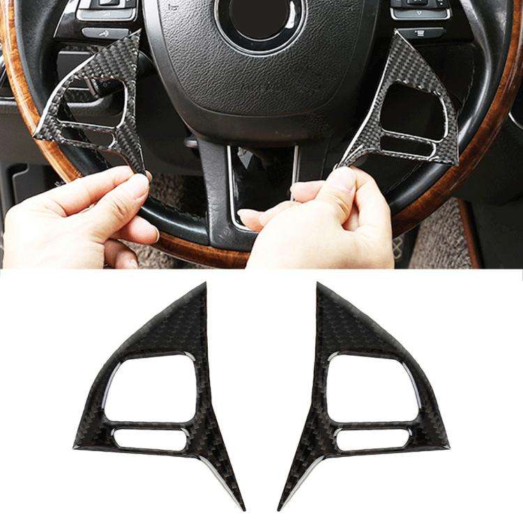 2 PCS Car Carbon Fiber Steering Wheel Button Decorative Sticker for Volkswagen Touareg 2011-2018