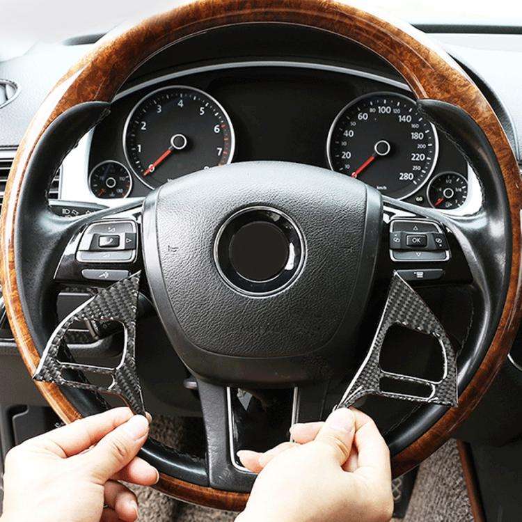 2 PCS Car Carbon Fiber Steering Wheel Button Decorative Sticker for Volkswagen Touareg 2011-2018