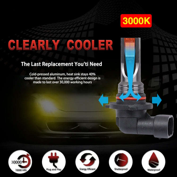 2 PCS 9006 DC12V-24V / 12W / 3000K / 800LM 12LEDs SMD-3030 Car LED Fog Light (Yellow Light)