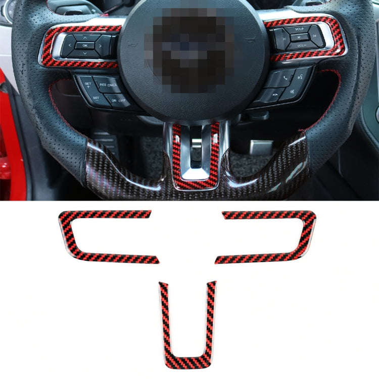 3 in 1 Car Carbon Fiber Steering Wheel Button Decorative Sticker for Ford Mustang 2015-2020