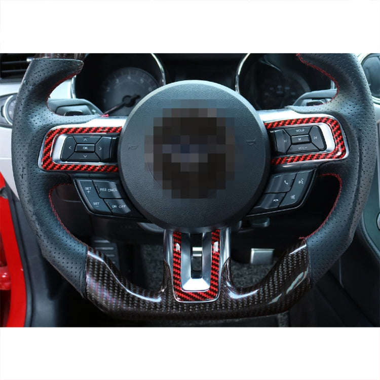 3 in 1 Car Carbon Fiber Steering Wheel Button Decorative Sticker for Ford Mustang 2015-2020