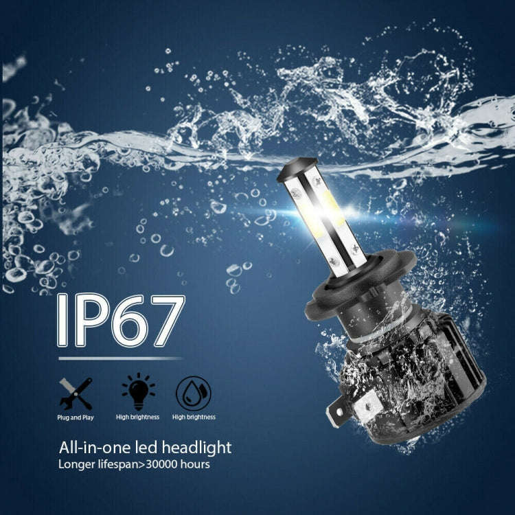 F8 H7 2 PCS 22W 3000LM 6000K Four Side DOB LED Headlight Fog Light Bulbs High Beam Conversion Kit...