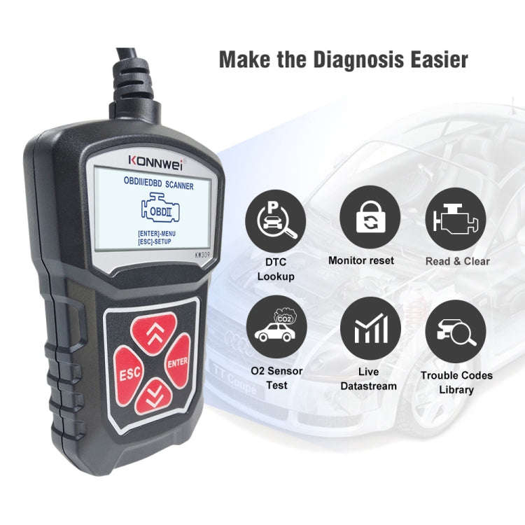 KONNWEI KW309 V309 V310 MS309 Code Reader OBD2 Scanner Diagnostic Tool(Black)