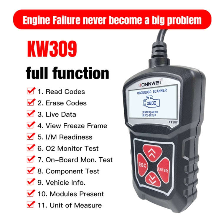 KONNWEI KW309 V309 V310 MS309 Code Reader OBD2 Scanner Diagnostic Tool(Black)
