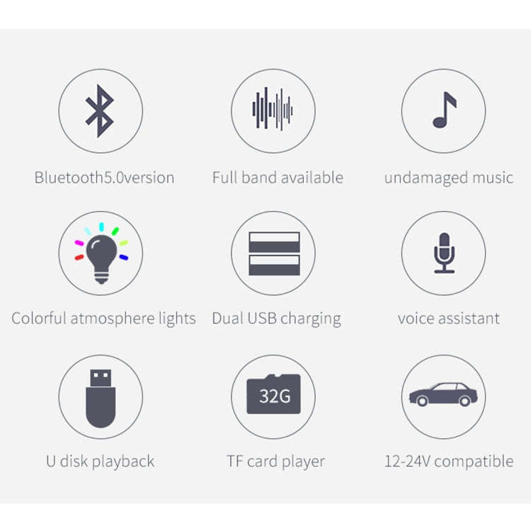 BC42 Bluetooth 5.0 Multi-function Car Colorful Atmosphere Lamp MP3 Player, Support TF Card & U Di...