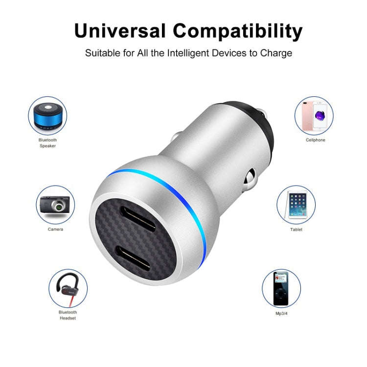 ACC-580 PD 40W Dual Type-C / USB-C Ports Fast Charging Car Charger(Silver)