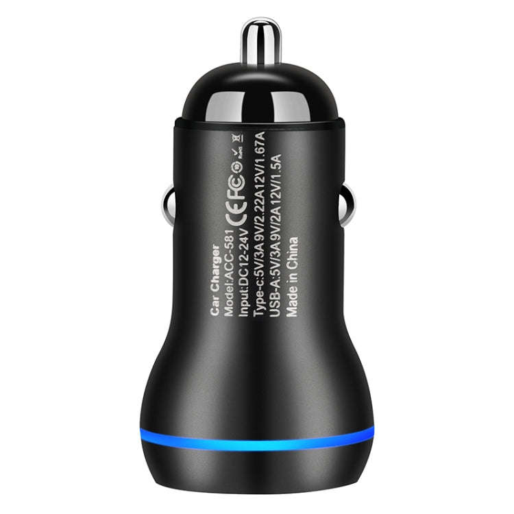 ACC-581 PD 20W + QC3.0 Type-C / USB-C + USB Fast Charging Car Charger (Black)
