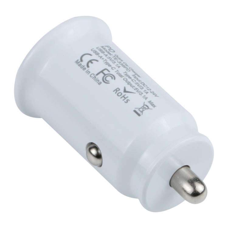TE-339PD 3.1A PD USB-C / Type-C + USB Interface Mini Fast Charging Car Charger(White)