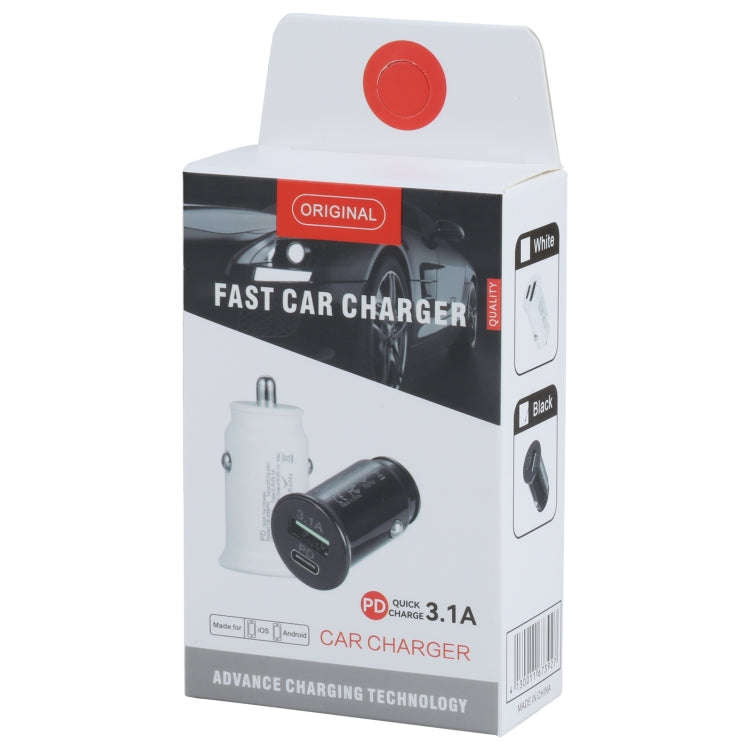 TE-339PD 3.1A PD USB-C / Type-C + USB Interface Mini Fast Charging Car Charger(White)