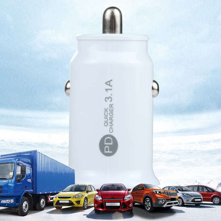 TE-339PD 3.1A PD USB-C / Type-C + USB Interface Mini Fast Charging Car Charger(White)