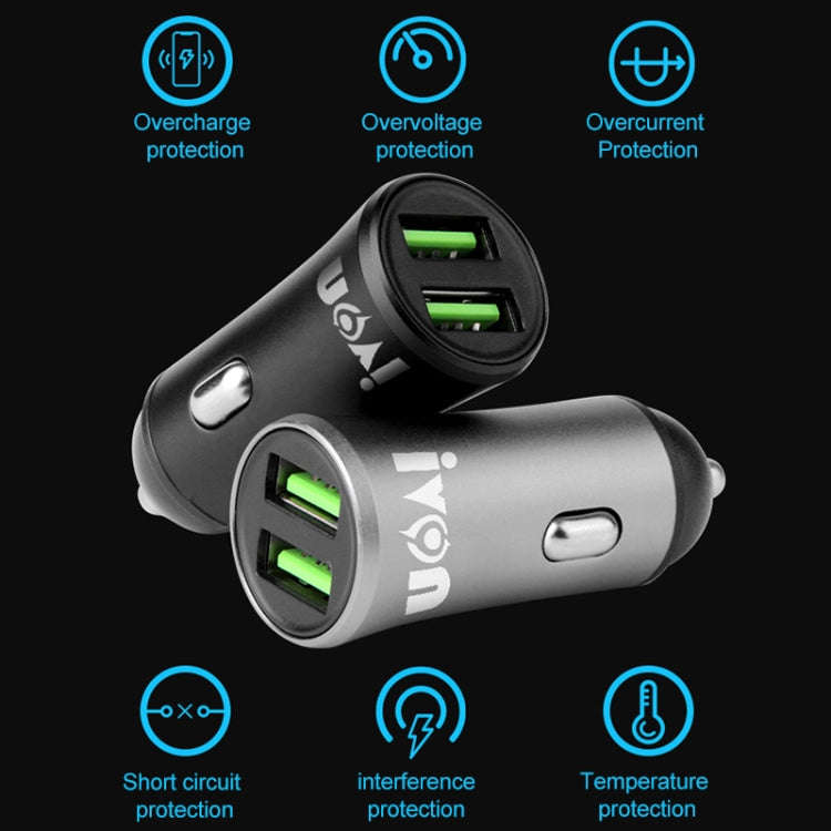 IVON CC26 5V 2.1A Dual USB Port Mini Car Charger (Grey)