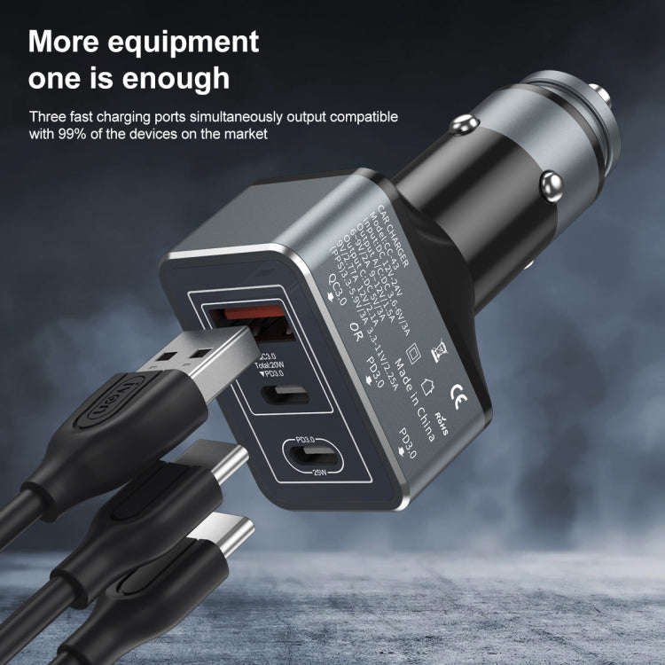 IVON CC43 45W PD 3.0 Dual USB-C / Type-C + QC 3.0 USB Port Square Car Charger