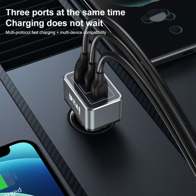 IVON CC43 45W PD 3.0 Dual USB-C / Type-C + QC 3.0 USB Port Square Car Charger