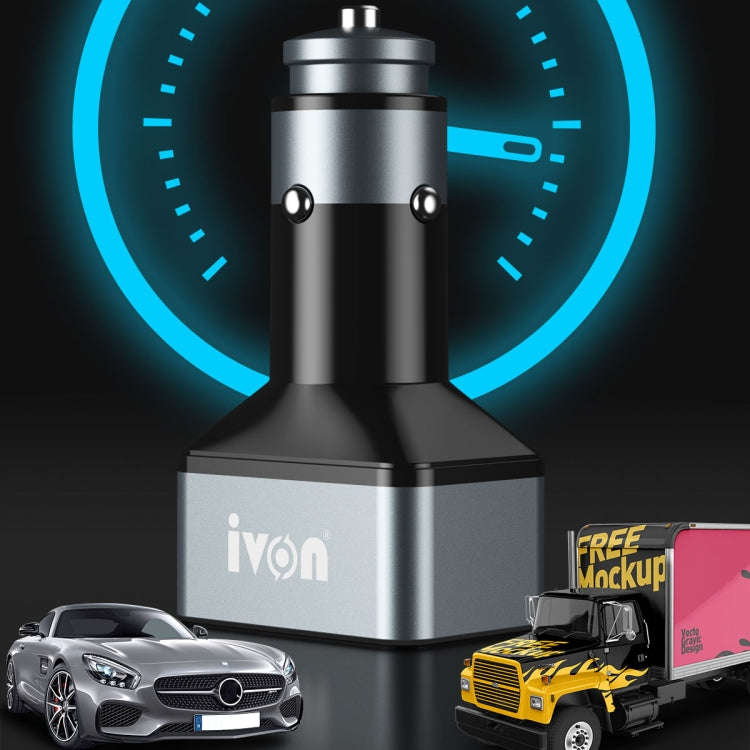 IVON CC43 45W PD 3.0 Dual USB-C / Type-C + QC 3.0 USB Port Square Car Charger