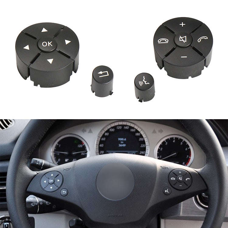 1 Pair Car Steering Wheel Switch Buttons Panel for Mercedes-Benz W204 2007-2014, Left Driving(Black)